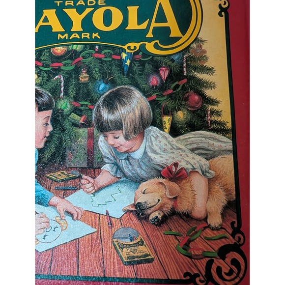 1992 Crayola Tin Box Christmas Scene Children‎ Dog Holiday Decor Collectible - Picture 2 of 11